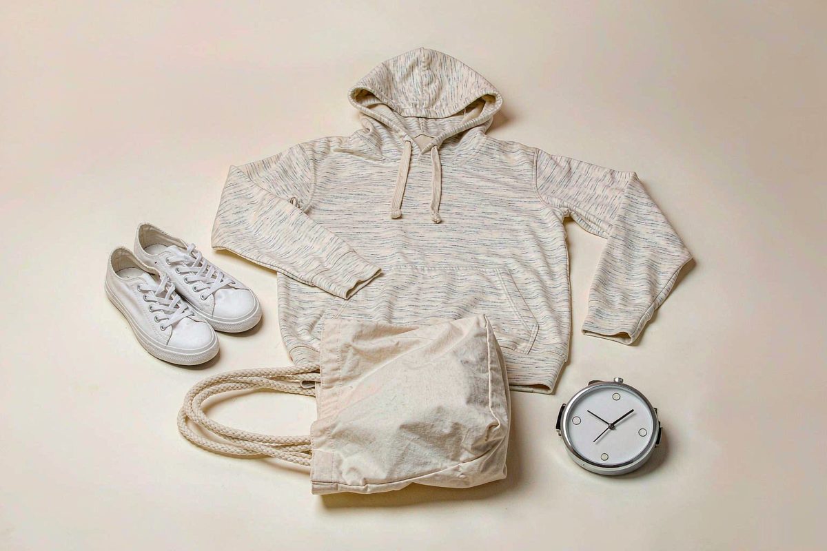 LING custom products: hoodie, sneakers, canvas tote and wristwatch